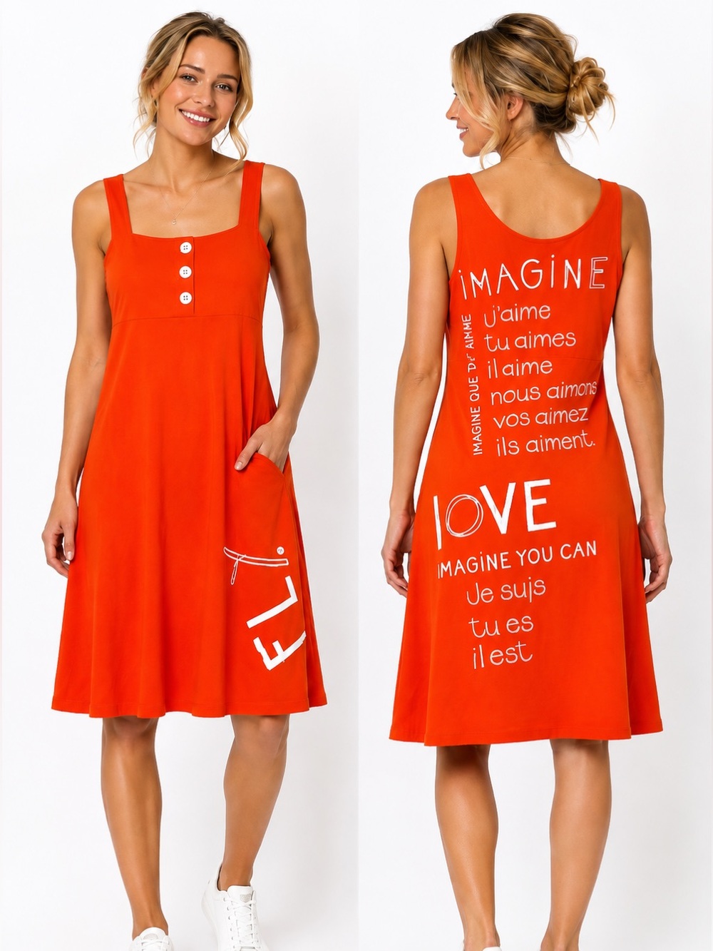 Message Factory Orange Artwear Graphic Tank Dress Medium